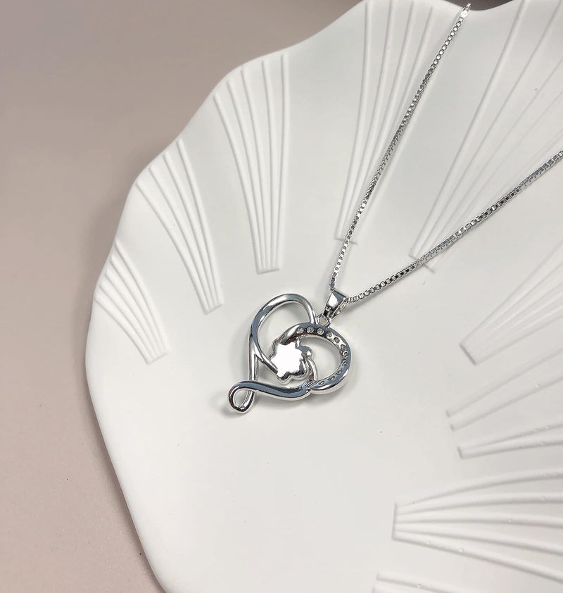 Ecooon Puppy dog cat pet paw print love heart pendant necklace for women, 925 Sterling Silver Pet Memorial Necklace Jewelry for dog owner Animal claw footprint for Women Birthday Christmas Gifts - Image 3